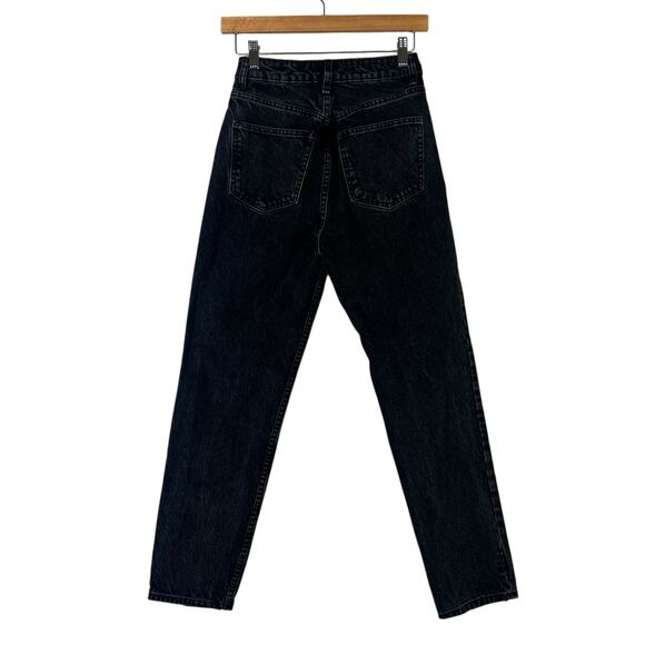 Zara Mom Jeans Womens 2 Black High Rise Rigid Tapered Clean Cut Minimalist Goth - Picture 3 of 5